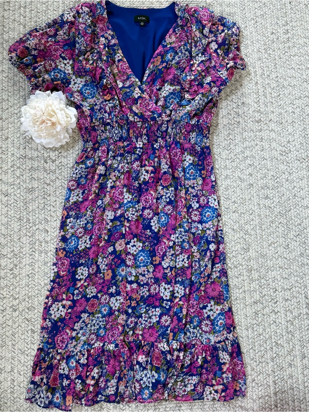 MSK Floral Ruffle Casual Dress in Purple and Pink